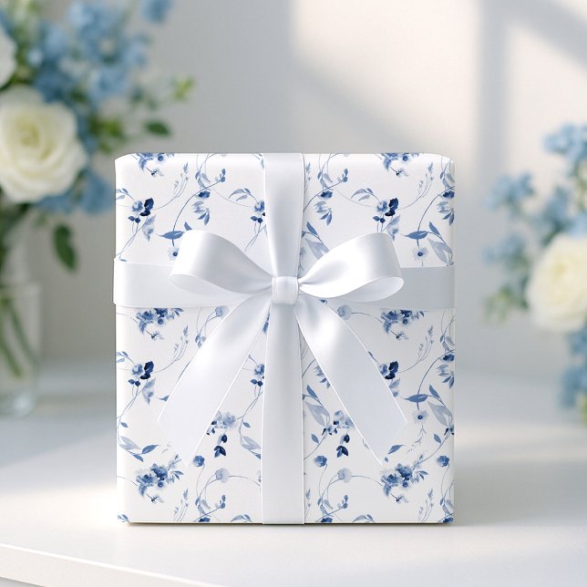 Dusty Blue Fine Art Floral Wedding Wrapping Paper (Creator Uploaded)