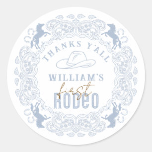 Dusty Blue First Rodeo Birthday Favour Sticker – W