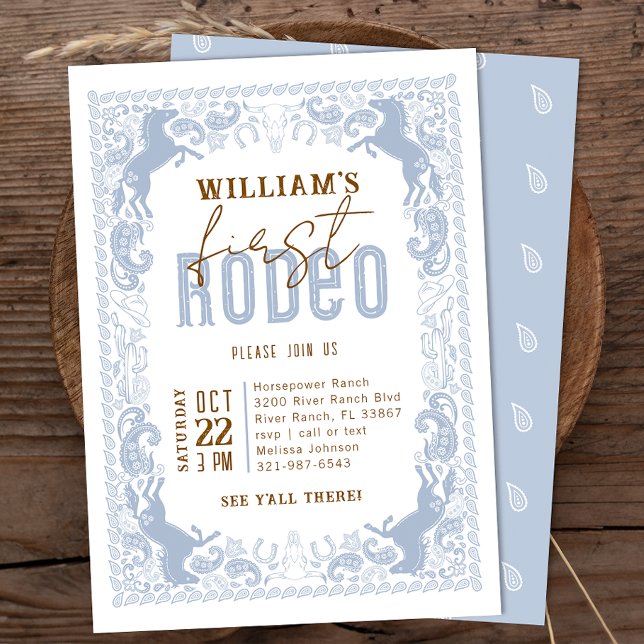 Dusty Blue First Rodeo Birthday Invitation – Weste (Dusty Blue Wild West Invite)