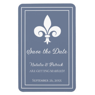 Dusty Blue Fleur de Lis Save the Date Magnet