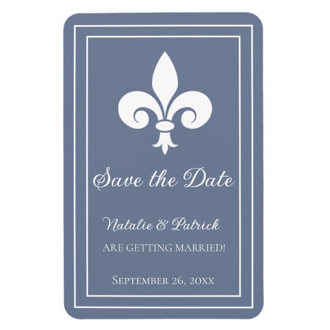 Dusty Blue Fleur de Lis Save the Date Magnet (Vertical)