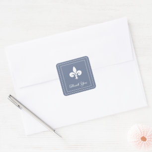 Dusty Blue Fleur de Lis Thank You Stickers