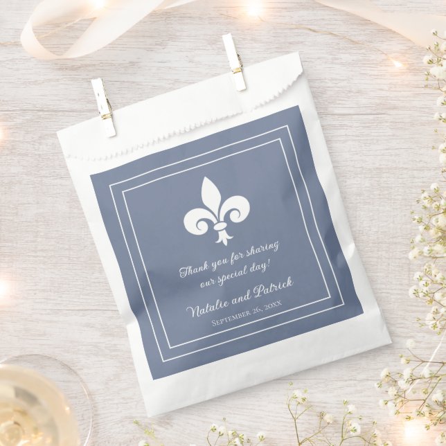 Dusty Blue Fleur de Lis Wedding Favour Bags (Clipped)