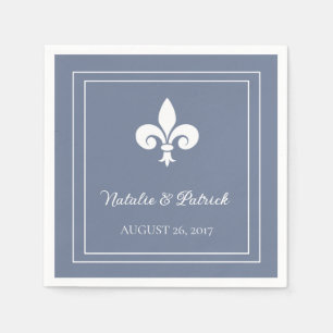 Dusty Blue Fleur de Lis Wedding Paper Napkins