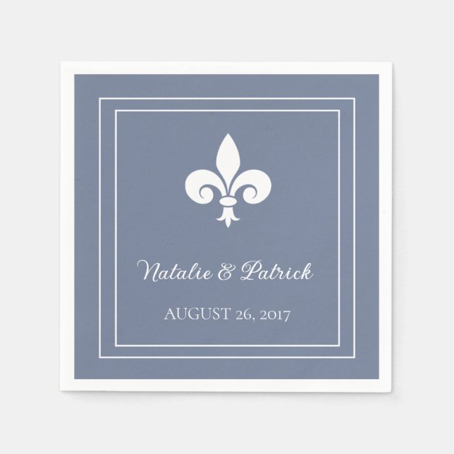 Dusty Blue Fleur de Lis Wedding Paper Napkins (Front)
