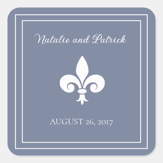 Dusty Blue Fleur de Lis Wedding Stickers (Front)