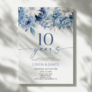 Dusty Blue Floral 10th Wedding Anniversary Invitation