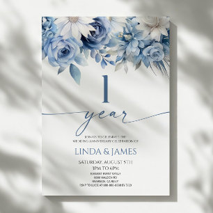 Dusty Blue Floral 1st Wedding Anniversary Invitation