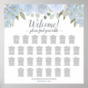Dusty Blue Floral 29 Table Wedding Seating Chart