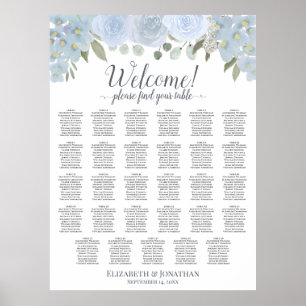 Dusty Blue Floral 29 Table Wedding Seating Chart