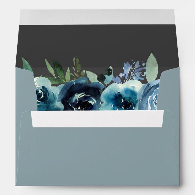 Dusty Blue Floral 2- Blue & Grey Envelope (Back (Bottom))