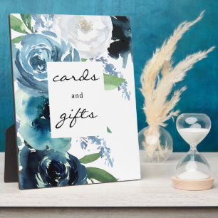 Dusty Blue Floral 2 Cards & Gifts Sign Easel Plaque