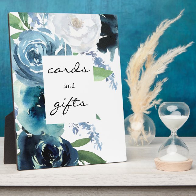 Dusty Blue Floral 2 Cards & Gifts Sign Easel Plaque (Side)