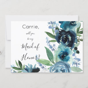 Dusty Blue Floral 2 Maid of Honour Matron Flower Invitation