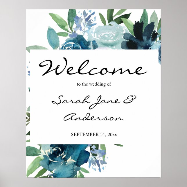 Dusty Blue Floral 2 Welcome Version 2 Poster (Front)