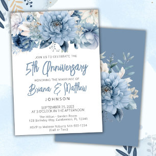 Dusty Blue Floral 5th Wedding Anniversary  Invitation
