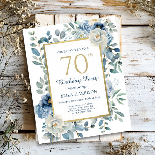 Dusty Blue Floral 70th Birthday Budget Invitation