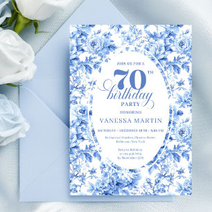 Dusty Blue Floral 70th Birthday Invitation