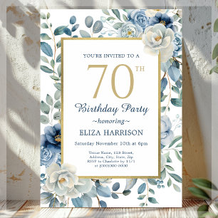Dusty Blue Floral 70th Birthday Invitation
