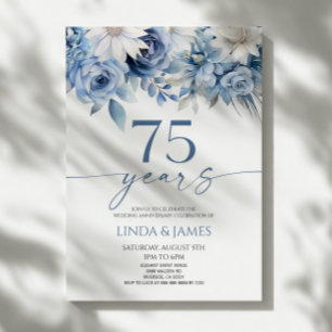Dusty Blue Floral 75th Wedding Anniversary Invitation