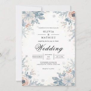 Dusty Blue Floral Accent Wedding Invitation