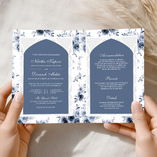 Dusty Blue Floral All in One Lace Indian Wedding Invitation