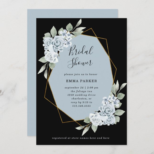 Dusty Blue Floral and Eucalyptus | Bridal Shower Invitation (Front/Back)
