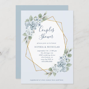 Dusty Blue Floral and Eucalyptus Couples Shower Invitation