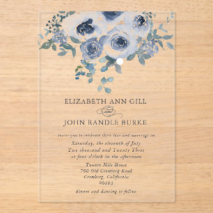 Dusty Blue Floral and Grey Acrylic Invitation