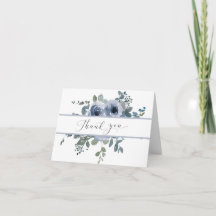 Dusty Blue Floral and Grey Wedding Thank You Card