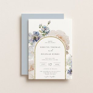 Dusty Blue Floral Arch Frame Wedding Invitation