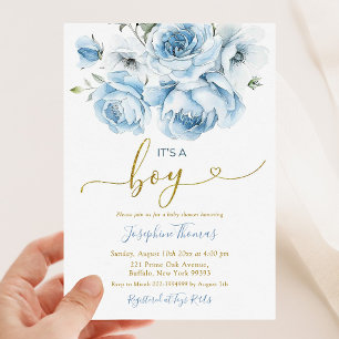 Dusty Blue Floral arch It's a Boy Baby Shower Invitation