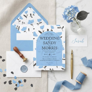 Dusty Blue Floral Arch Modern Minimalist Wedding Invitation