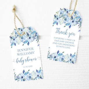 Dusty blue floral baby boy shower favor gift tags