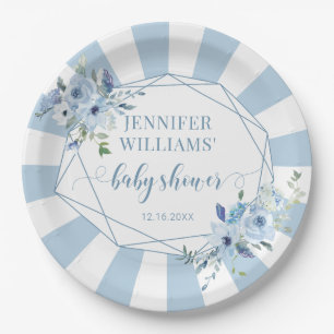 Dusty blue floral baby boy shower paper plates