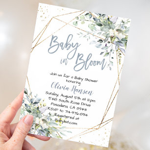 Dusty Blue Floral Baby in Bloom Baby Shower Invitation