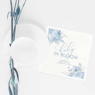 Dusty Blue Floral Baby in Bloom Baby Shower Napkin