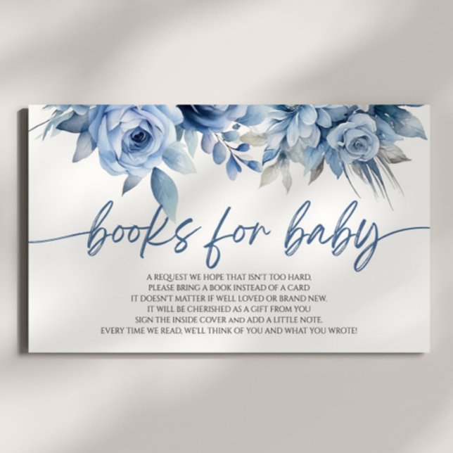 Dusty Blue Floral Baby Shower Books For Baby Enclosure Card (Creator Uploaded)