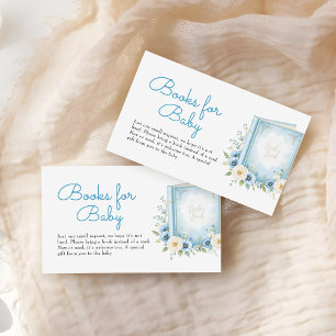 Dusty Blue Floral Baby Shower Books Request Enclosure Card