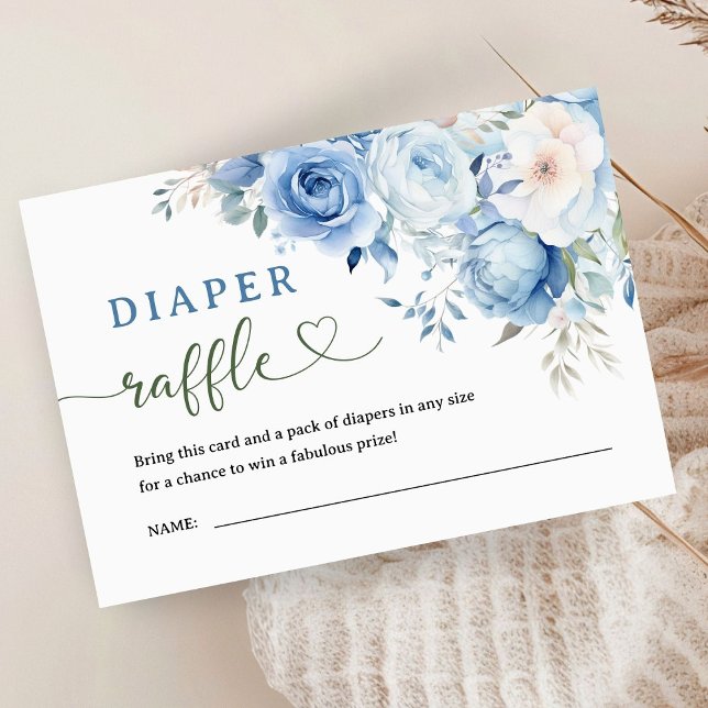 Dusty Blue Floral Baby Shower Diaper Raffle Enclosure Card (Creator Uploaded)