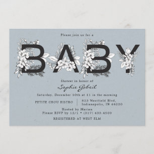 Dusty Blue Floral Baby Shower Invitation