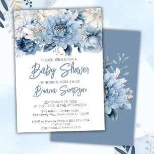 Dusty Blue Floral Baby Shower Invitation