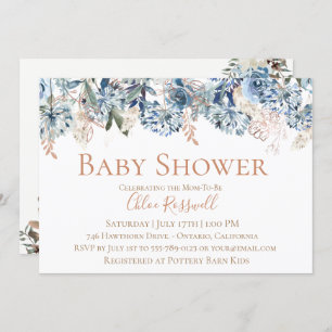 Dusty Blue Floral Baby Shower Invitation