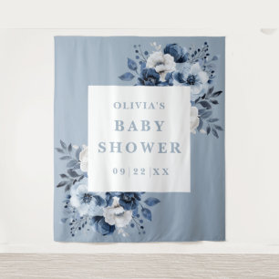 Dusty Blue Floral Baby Shower Photo Backdrop Tapestry