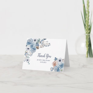 Dusty blue  Floral Baby Shower  Thank You Card
