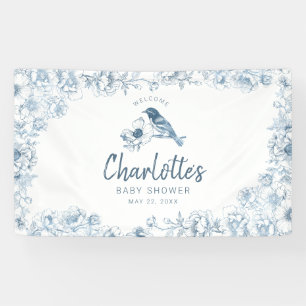 Dusty Blue Floral Baby Shower Welcome Banner