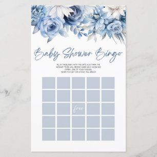 Dusty Blue Floral Bingo Baby Shower Game
