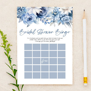 Dusty Blue Floral Bingo Bridal Shower Game Stationery