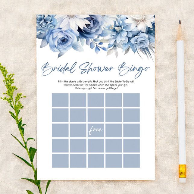 Dusty Blue Floral Bingo Bridal Shower Game Stationery (Creator Uploaded)