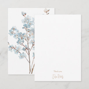 Dusty Blue Floral Blank Thank You Card